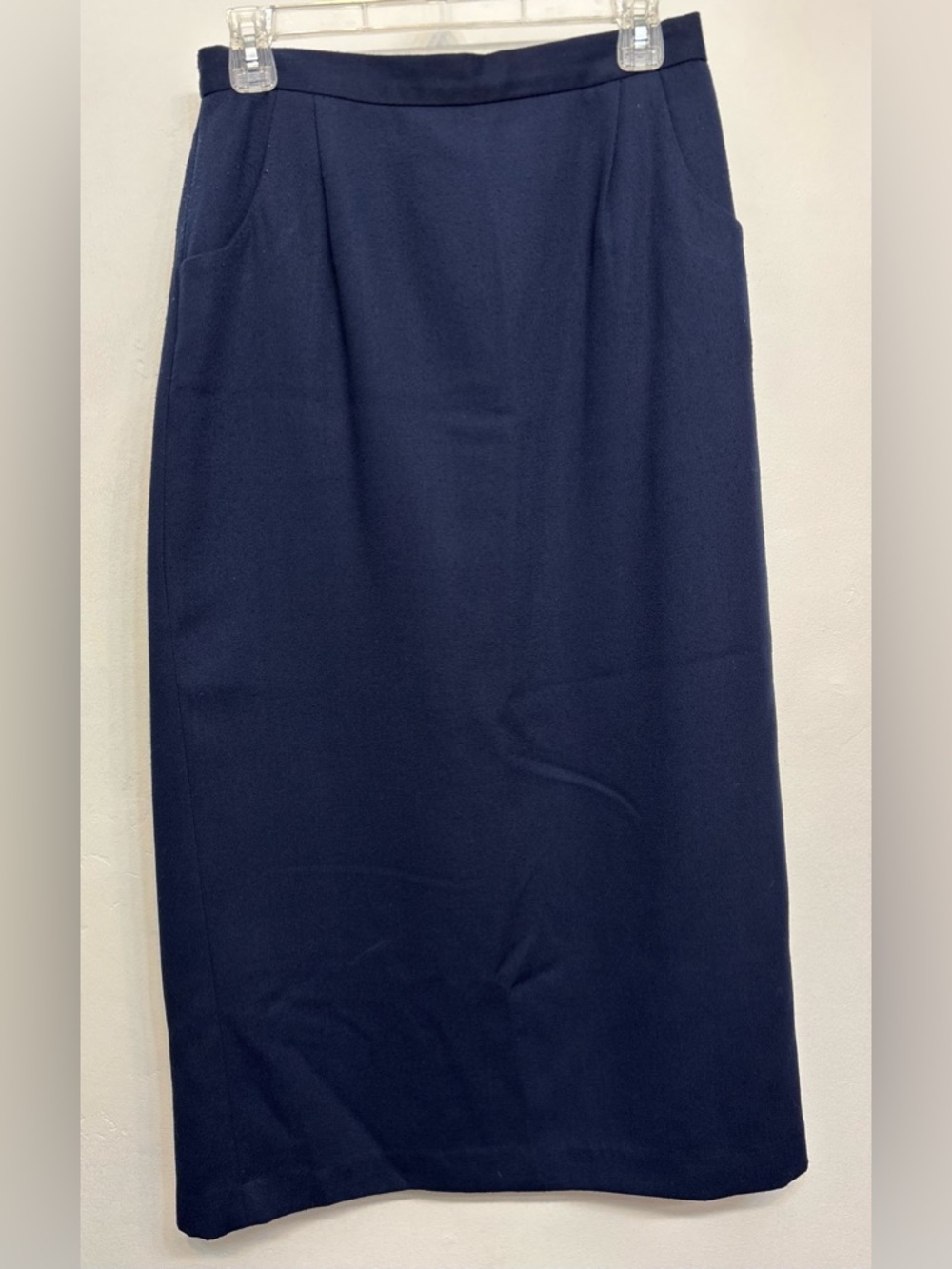 Karen Scott Navy Blue Midi Pull On Pencil Skirt With Slit Woman’s Size 10